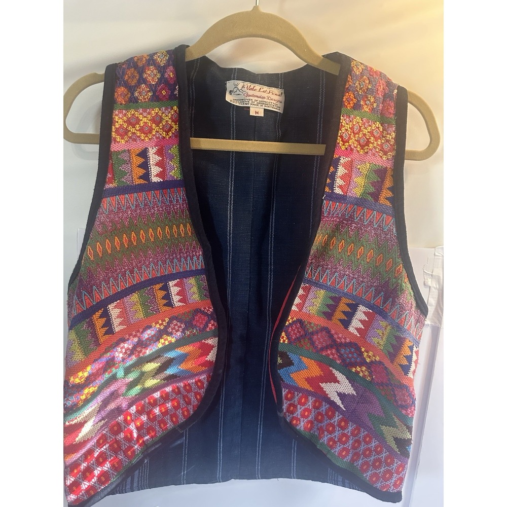 Handmade Guatemalan Vest Womens Medium Embroidered Artisan Boho Bright Festival